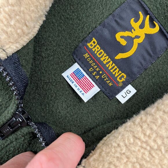 90s Browning fleece vest, size L vintage green zip up hunting/outdoors vest - Picture 5 of 6